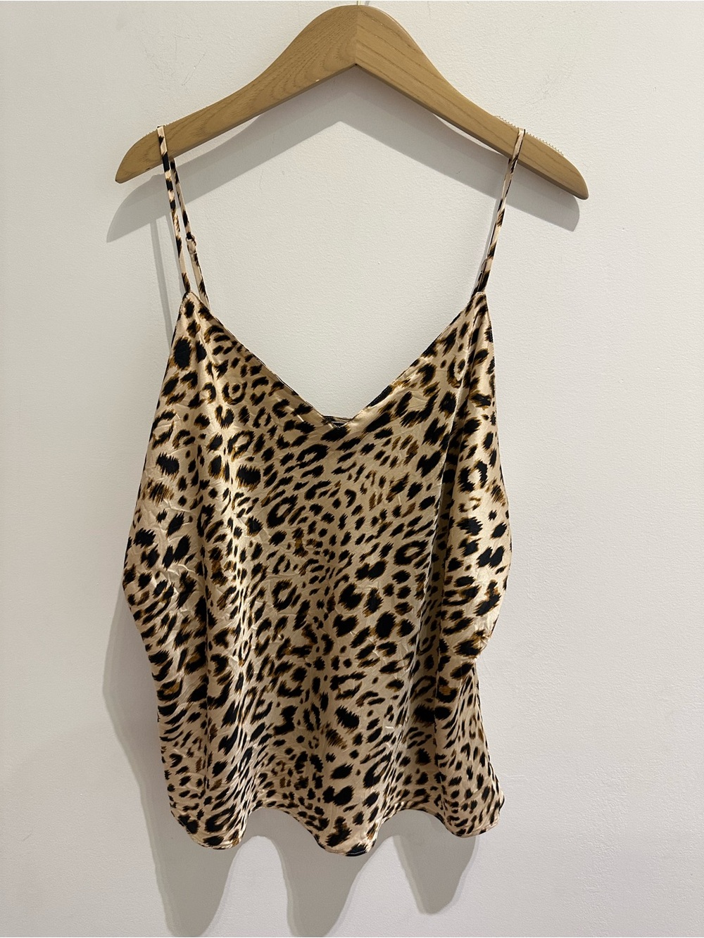 Leopard Print Satin Cami Top - Beige/Black XL